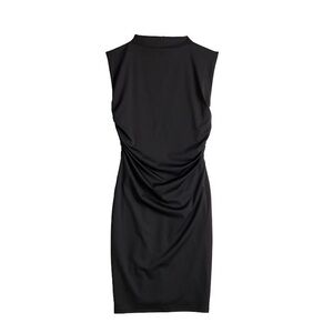 Nine West Mock Neck Ruched Sleeveless Dress - Black Size L